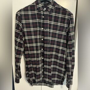 Burberry Alexander Plaid Navy Blue Check Print Shirt, Mens Large